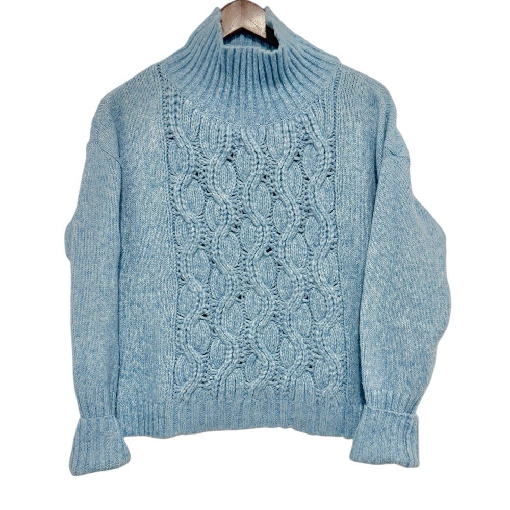White House Black Market Sky Blue Cable Knit Mock Turtleneck Sweater Small